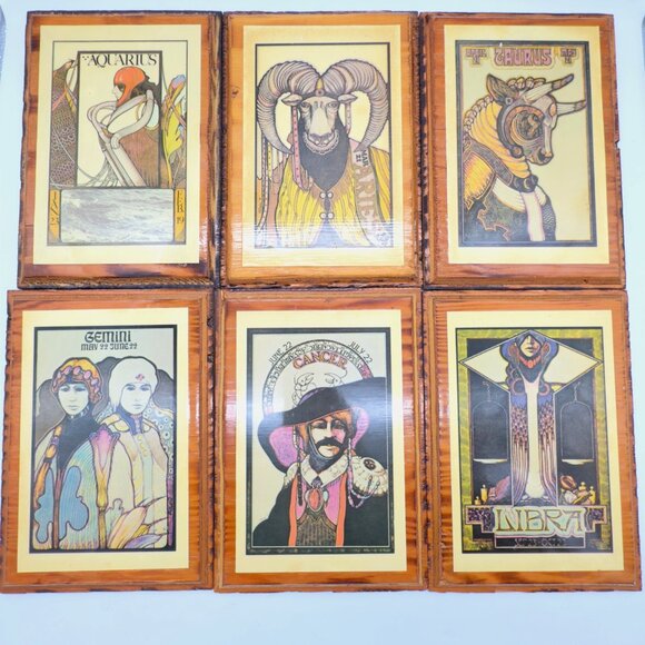 David Palladini Other - Lot of 6 Vintage Zodiac 1969 David Palladini Wooden Wall Art Print Hippie Rustic